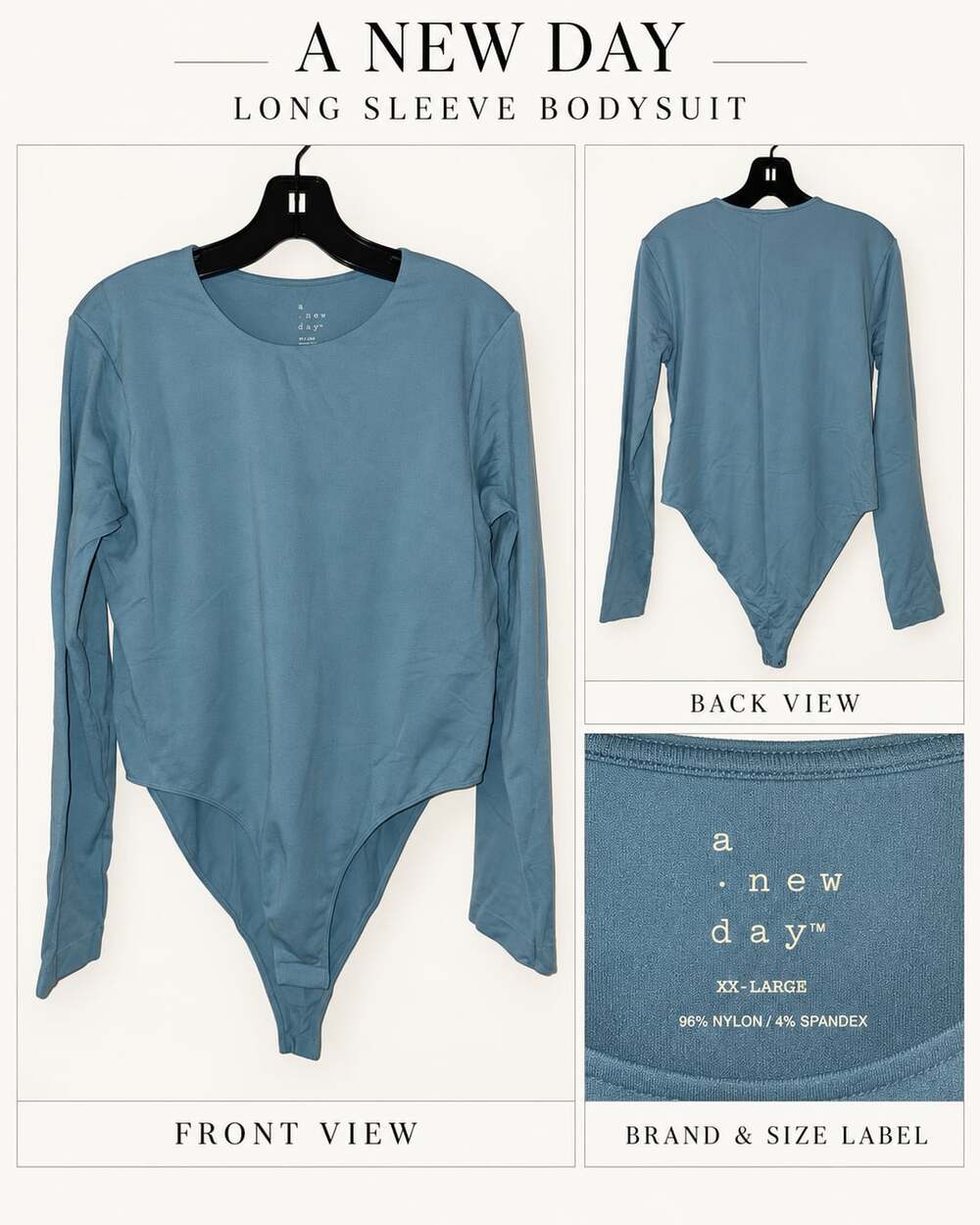 A New Day Long Sleeve Bodysuit Blue XX-Large